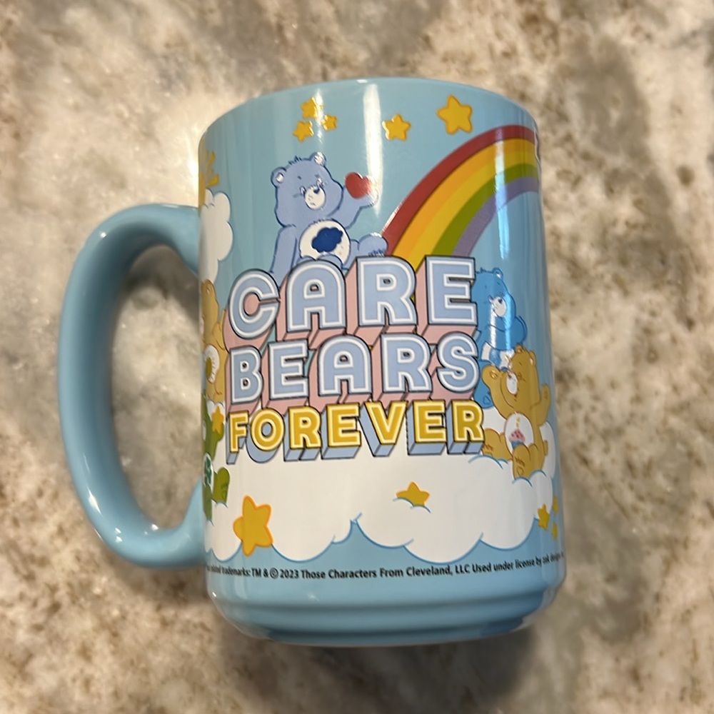 NWT ZAK Care Bears "Forever" Ceramic Mug - Blue with Rainbow Design